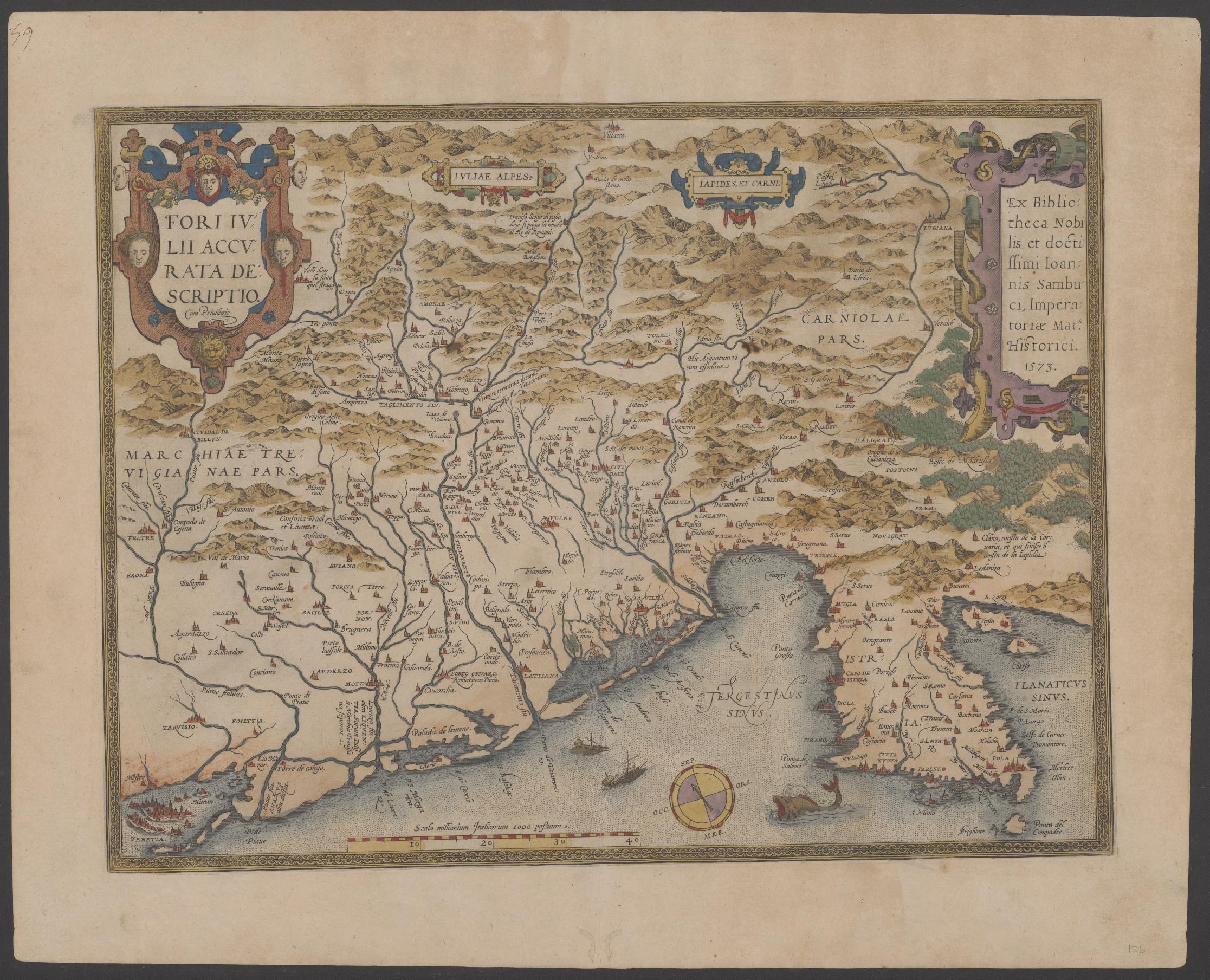 colored map of the land bordering the top of the Adriatic Sea, oriented slightly to the northeast