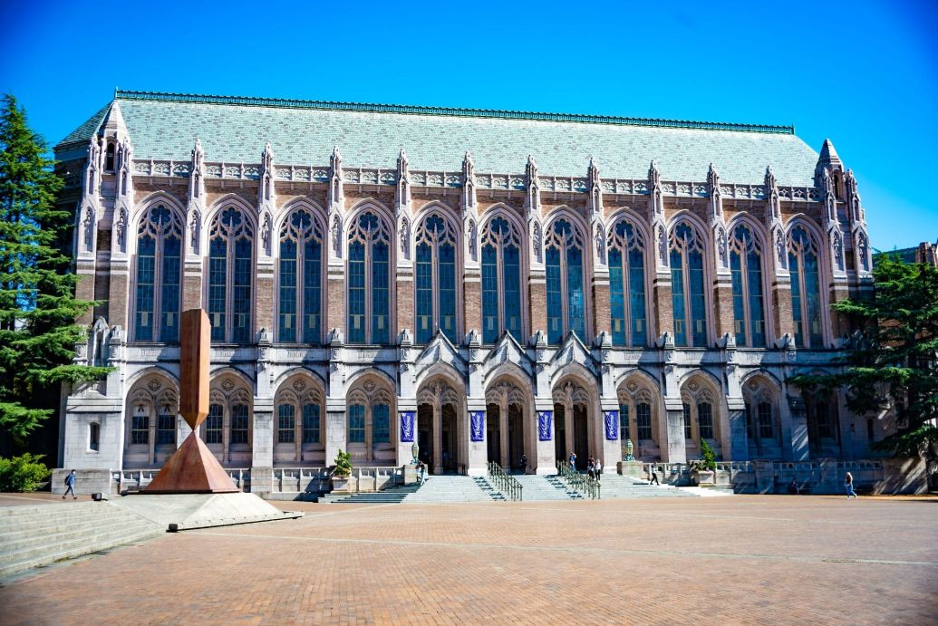 exterior photo of the west facade of Suzzallo Library